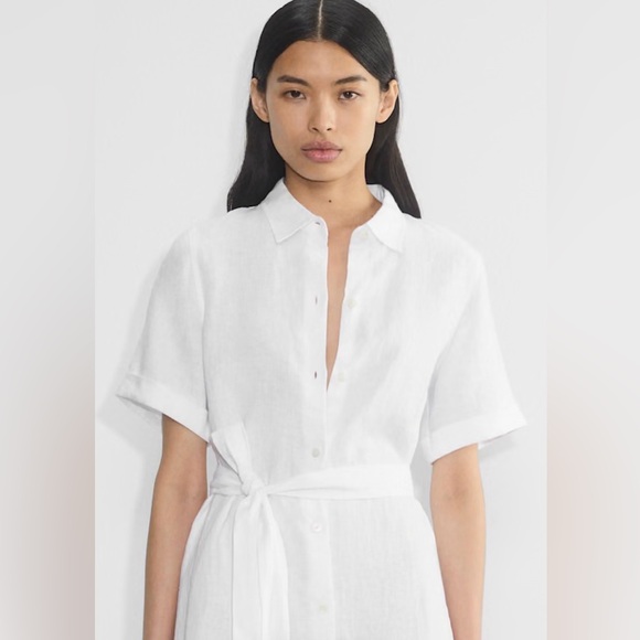 Milly Dresses & Skirts - Milly White Linen tencel Button-Up Shirt Dress